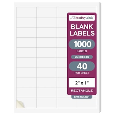 NextDayLabels 2 x 1 Rectangular Sticker Labels for Printer White LaserInkjet Printer Labels Return Address Labels Shipping Label Stickers 25 Sheets 40 Per Sheet 1000 Labels