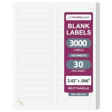 NextDayLabels 3716 x 23 Rectangular Sticker Labels for Printer White LaserInkjet Printer Labels Return Address Labels Shipping Label Stickers 100 Sheets 30 Per Sheet 3000 Labels