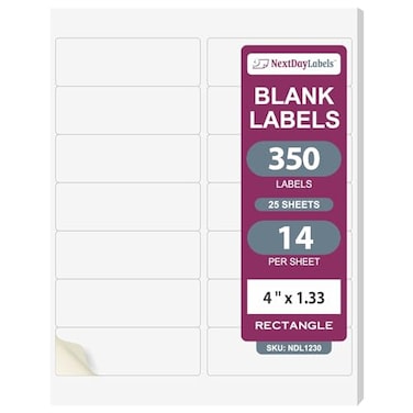 NextDayLabels 4 x 113 Rectangular Sticker Labels for Printer White LaserInkjet Printer Labels Return Address Labels Shipping Label Stickers 25 Sheets 14 Per Sheet 350 Labels