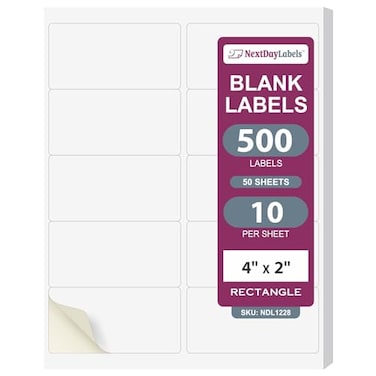 NextDayLabels 4 x 2 Rectangular Sticker Labels for Printer White LaserInkjet Printer Labels Return Address Labels Shipping Label Stickers 50 Sheets 10 Per Sheet 500 Labels