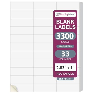 NextDayLabels 283x1 Inch Rectangle Stickers White Blank Labels for Laser Inkjet Printer 33 Per Sheet SelfAdhesive Address Mailing Barcode Made in USA 3300 Labels