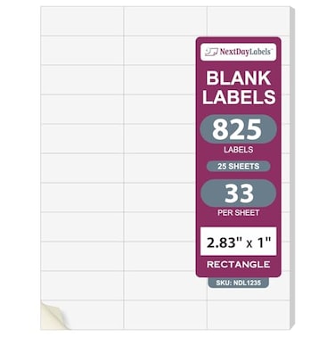 NextDayLabels 283x1 Inch Rectangle Stickers White Blank Labels for Laser Inkjet Printer 33 Per Sheet SelfAdhesive Address Mailing Barcode Made in USA 825 Labels