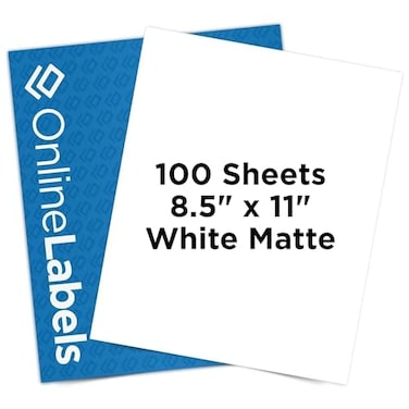 Online Labels OnlineLabels 85 x 11 Full Sheet Sticker Paper Permanent Adhesive White Matte Works With Cricut Silhouette for Inkjet Laser Printers Pack of 100 Sheets OL177WX