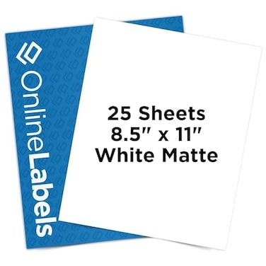 Online Labels OnlineLabels 85 x 11 Full Sheet Sticker Paper Permanent Adhesive White Matte Works With Cricut Silhouette for Inkjet Laser Printers Pack of 25 Sheets OL177WX