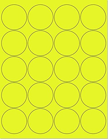 NextDayLabels Pack of 25 Sheets 812 x 11 Fluorescent Labels for Laser Inkjet Printer Yellow Fluorescent 2 Round 20 Per Page 500 Labels
