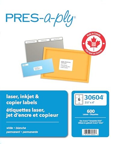 Pres-a-ply PRESaply 313 x 4 Inches Laser Labels White 600 Count 30604