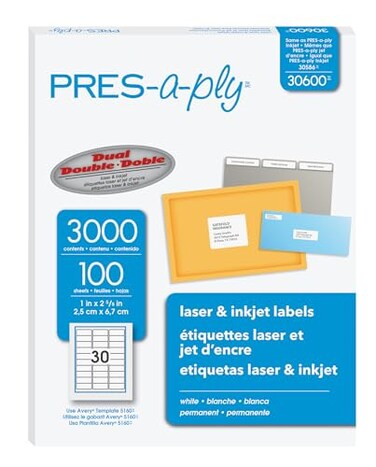 Pres-a-ply PRESaply Laser Address Labels 1 x 258 White 3000Box