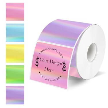 Yegawen Square Thermal Labels Stickers 2 x 2 Holographic Thermal Stickers Labels Glitter SelfAdhesive Direct Thermal Label for Small Business Holographic 5 Colors