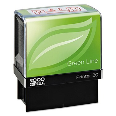 2000 PLUS 2000 Plus Green Line SelfInking Message Stamp Paid 80 Recycled 1 12 x 916 Impression Red Ink 098370