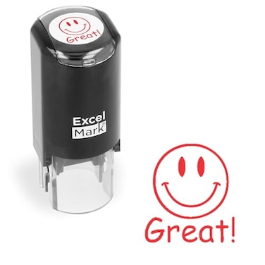 ExcelMark Great Smiley Face SelfInking Round Teacher Stamp Red Ink