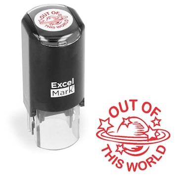 ExcelMark Round Teacher Stamp Out of This World RED Ink