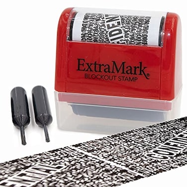 ExtraMark Identity Theft Protection Blockout Stamp Roller Stamp with Two Replacement Ink Tubes Red Unit