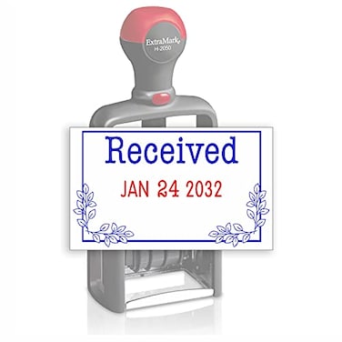 ExtraMark Heavy Duty Style Office Date Stamp with Received Self Inking Dater Style D Blue Red Ink Color