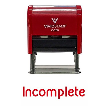 Vivid Stamp Incomplete Teacher Self Inking Rubber Stamp Red Ink Medium