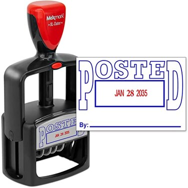 Rubber Stamp MaxMark Heavy Duty Style 5 Date Stamp with Posted self Inking Stamp 2 Color BlueRed Ink