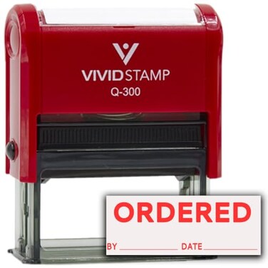 Vivid Stamp Ordered by Date Self Inking Rubber Stamp Red Ink Medium
