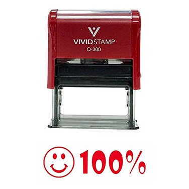 Pacific Stamp Smile 100 Teacher SelfInking Office Rubber Stamp Red L