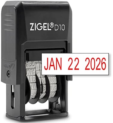 ZIGEL D10 Office Date Stamp Self Inking Date Stamp Red