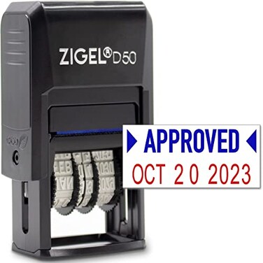 ZIGEL D50 Date Stamp with Phrase Self Inking Date Stamp Black BlueRed Approved