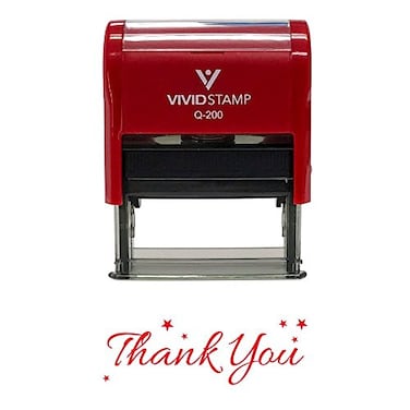Pacific Stamp Thank You wStars Self Inking Rubber Stamp Red Ink Medium