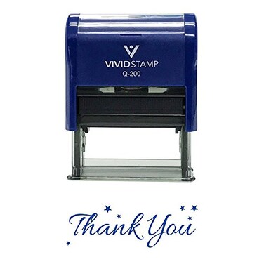 Pacific Stamp Thank You wStars Self Inking Rubber Stamp Blue Ink Medium