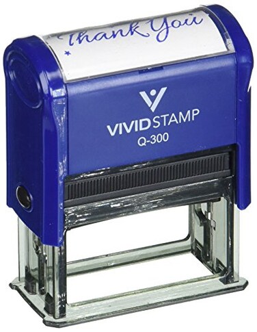 Pacific Stamp Thank You wStars Self Inking Rubber Stamp Blue Ink Large