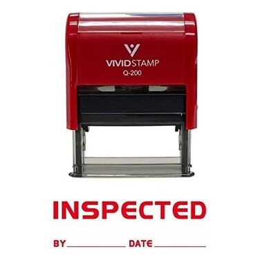 Pacific Stamp Inspected By Date Self Inking Rubber Stamp Red Ink Medium