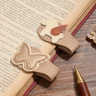 VYRANA 2PCS Vintage Magnetic Leather Bookmark Leather Magnetic Bookmarks for Women Magnetic PU Bookmarks Clip Book Accessories