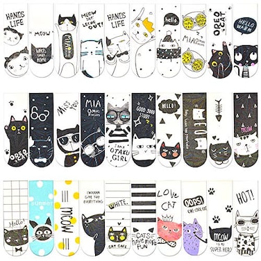 IYOOH 30 Pieces Cute Magnetic Bookmarks Bulk for WomenMen Dual Sided Rainbow Film Laminated Page Clips Plain Magnet Page Markers Cool Paper Bookmarks for Students Reading Giveaways Cat