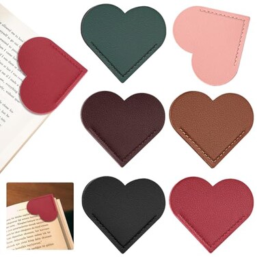 kdafio 6 Pcs Leather Heart Bookmarks Bookmarks for Women Cute Heart Bookmark Corner Book Marks for Teachers Students School Office Home Supplies