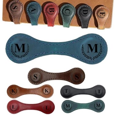 BYLIDRIM Personalized Magnetic Leather Bookmark 26 Letters Bookmark Customized Initial Bookmarks Multi Functional Bookmark Cute Bookmark Meaningful Gift for Wonmen Teachers Book Lovers M Blue