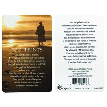 Dicksons Footprints Poem Golden Brown Beach 4 x 3 Cardstock Prayer Card Pack of 12