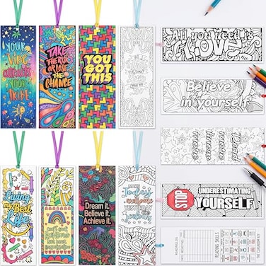 Gersoniel 120 Pieces Color Your Own Bookmark Inspirational Bookmarks for Students DIY Coloring DoubleSided Motivational Page Clip Personalized Inspirational for Kids Students Reading Activity Gift