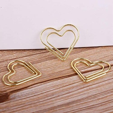Hztyyier HeartShaped Paper Clips 12Pack Metal Document Clamps for School Office Use Golden Bookmark Organizer Stationery Supplies