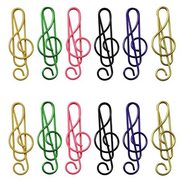 JJHXSM 60pcs Musical Notes Style Paper Clips 40x12mm Mixed Color Metal Paper Clips for School Office Notebooks Bookmarks Postit Notes
