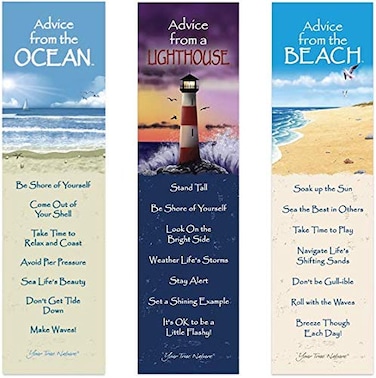 Your True Nature Advice 3 Bookmark Coast Set Laminated with Glossy Finish Printed on Recycled Paper Ocean Lighthouse Beach AMBMCoastal