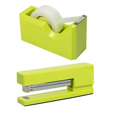 JAM Paper JAM PAPER Office Desk Sets 1 Stapler 1 Tape Dispenser Lime Green 2Pack