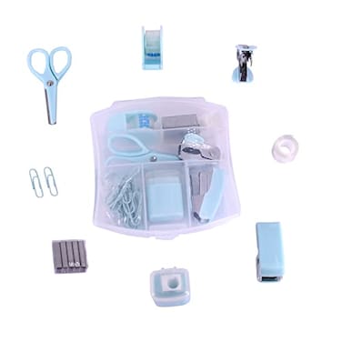 YIZOCENGUO Mini School Supply Kits Mini Office Supply Kits Includes Mini StaplerScissors Staple Remover Staples Tape Dispenser Blue