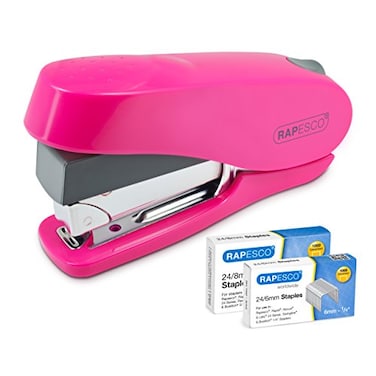 RAPESCO Rapesco 1468 Luna Less Effort Desktop Stapler with 2000 Staples Type 24 HighCapacity 516 and 14 Staples 50 Sheet Capacity HalfStrip Magazine No Effort Hot Pink