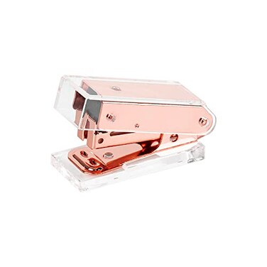 MEI YI Rose Gold Mini Stapler Clear Acrylic Body Desktop Manual Staplers 18 Sheets Capacity Spring Powered Cute Stapler for Office School Home Standard 266 Staples Stapling Tool