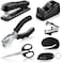 Tenare 7 Pcs Black Office Supplies Desk Accessory Kit Stapler and Tape Dispenser Set with Stapler Remover Single Hole Punch Scissors Telescopic Knife Keychain Envelope Slitter Mail Opener