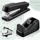 Tenare 7 Pcs Black Office Supplies Desk Accessory Kit Stapler and Tape Dispenser Set with Stapler Remover Single Hole Punch Scissors Telescopic Knife Keychain Envelope Slitter Mail Opener