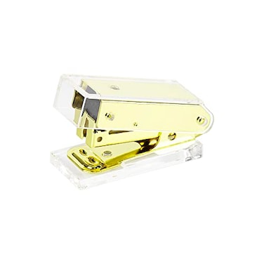 MEI YI Yellow Gold Mini Stapler Clear Acrylic Body Desktop Manual Staplers 18 Sheets Capacity Spring Powered Cute Stapler for Office School Home Standard 266 Staples Stapling Tool