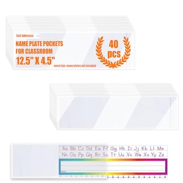 Jolbndcv 40 PCS Nameplate Pocket 125x45 No Residue SelfAdhesive Waterproof Easy UseRemove Scratch Proof Clear Thicken PVC Name Tag Sleeves Nameplates Holder for Classroom Desks Office Supplies