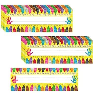 Faccito 40 Pcs Classroom Name Plate Bulk Traditional Manuscript Name Tag Flat Left or Right Alphabet with Adhesive Dots for School Classroom Student Desks TeachingCrayon Style