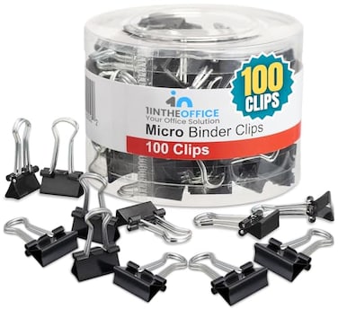 1InTheOffice Micro Binder Clips Paper Clamps Metal Binder Clips 013 Capacity Black 100 Pack