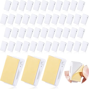 Tenare 50 Pieces Self Adhesive Clips Wall Tapestry Clips Plastic Sticky Picture Hanging Poster for Teachers Double Sided Adhesive Spring for Home OfficeWhite