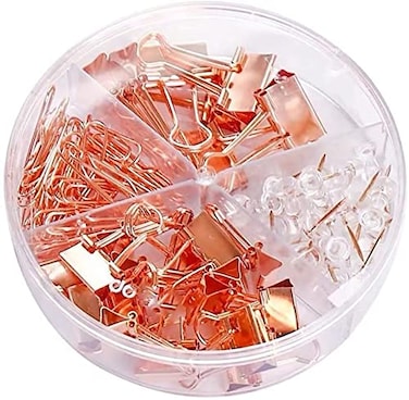 Yansanido 72 Pcs Rose Gold Small Binder Clips Paper Clips and Thumbtack for Office Work School and Home Supplies 72pcs Mixed Rose Gold