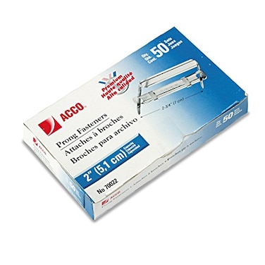 ACCO Brands Acco 70022 Premium TwoPiece Fasteners 2Inch Cap 234Inch Center Silver 50BX