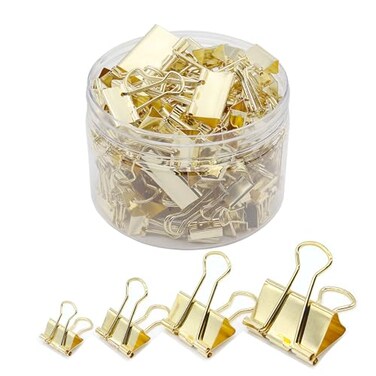 YCVIORING Binder Clip Paper Clamps Assorted Sizes Mini Small Medium Large 100 Pcs Clips for Office School Supplies Gold